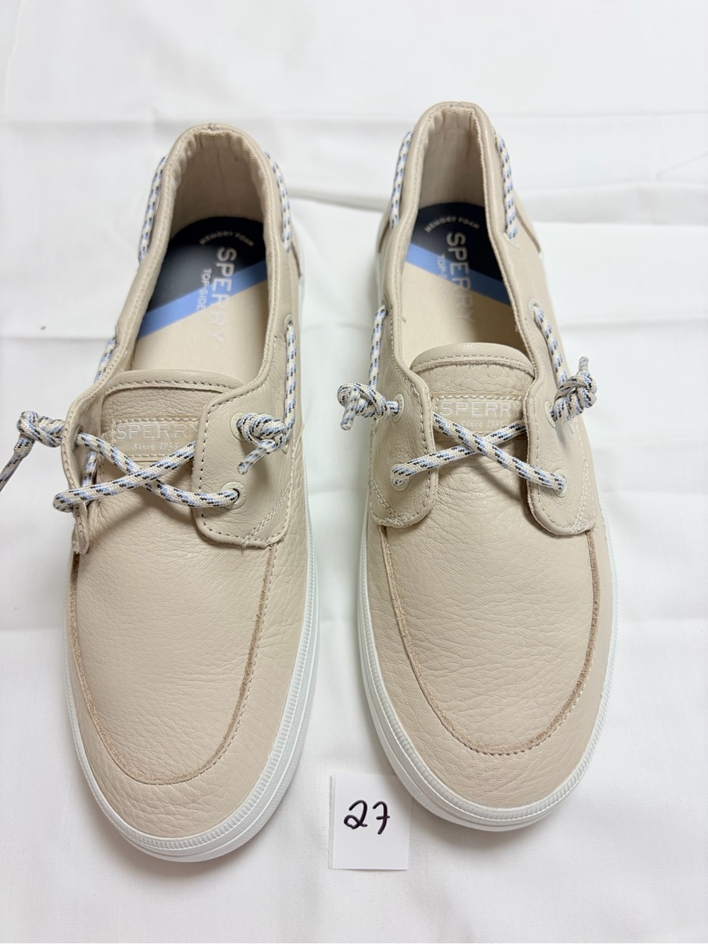 Sperry Beige Leather Boat Shoes with Rope Laces size 8.5